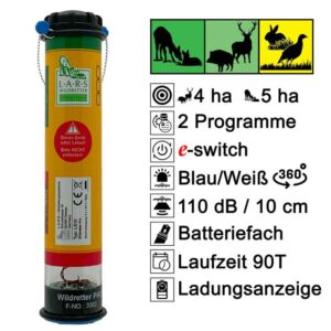 LARS Wildretter-Wildvergrämer PRO LS10, Gerätebild mit Produkteigenschaften