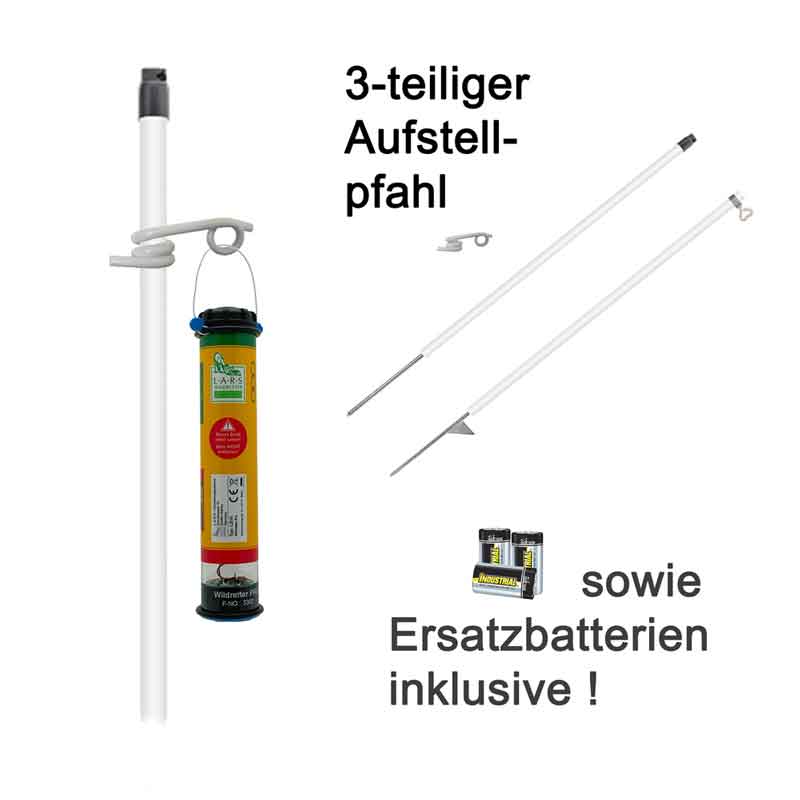 LARS Wildretter PRO LS10 SET, Geräteset bestehend aus Wildretter PRO LS10, Aufstellpfahl und Ersatzbatterien