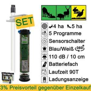 LARS Wildvergrämer LS20 SET, Geräteset bestehend aus Wildvergrämer LS20, Aufstellpfahl und Ersatzbatterien