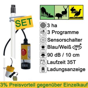 LARS Rehkitz-Retter XS10-LR6 SET, Geräteset bestehend aus Rehkitz-Retter XS10-LR6, Aufstellpfahl, Behälteraufhängung und Ersatzbatterien